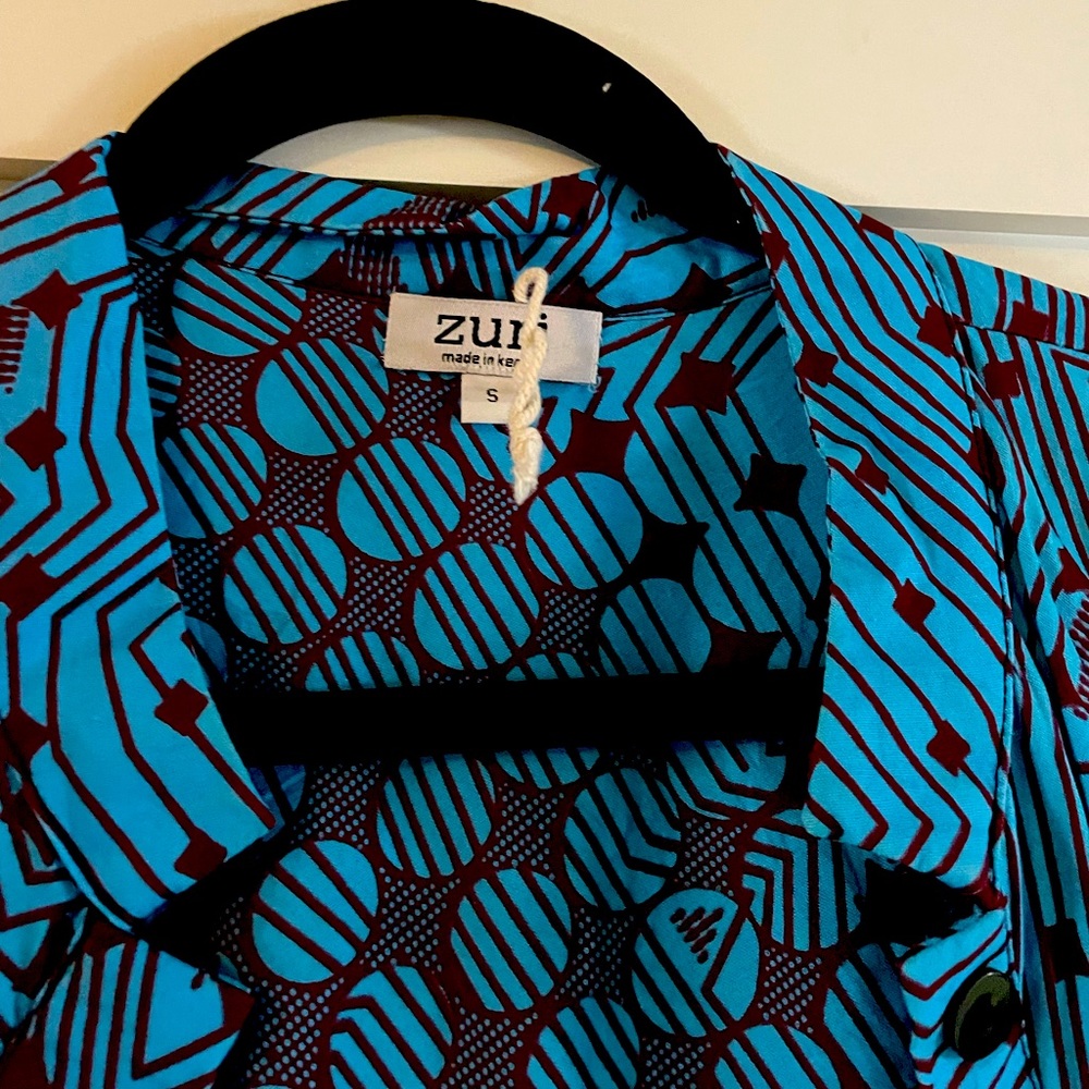 Zuri Kenya dress - sz small - bright blue with maroon